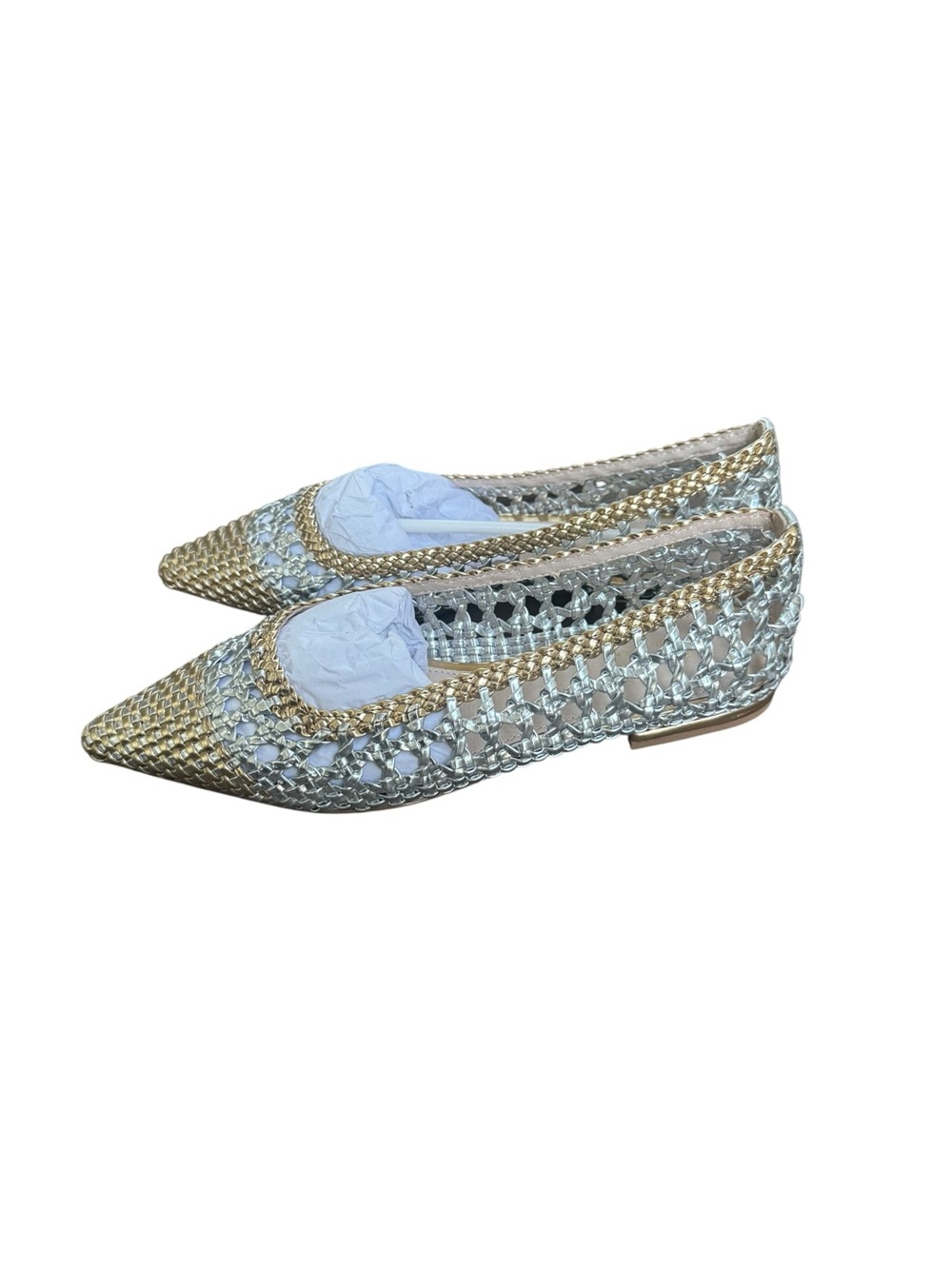 Cecelia New York Brie Woven Ballet Flats in gold and silver 7.5 NWT - Picture 7 of 9